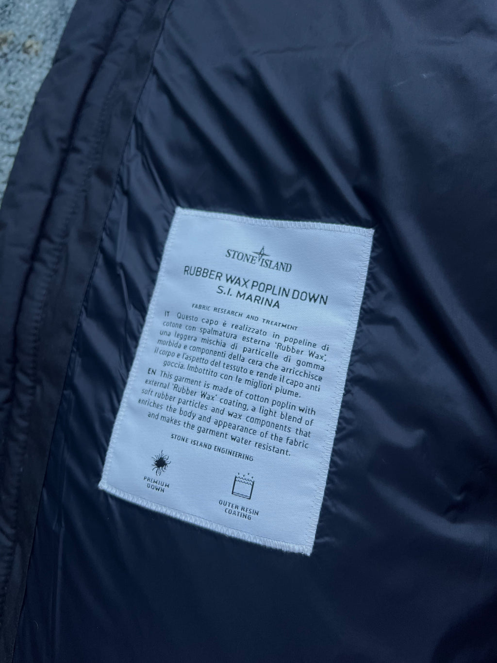 Stone Island 2023 Reflective Rubber Wax Poplin Down Marina Gilet