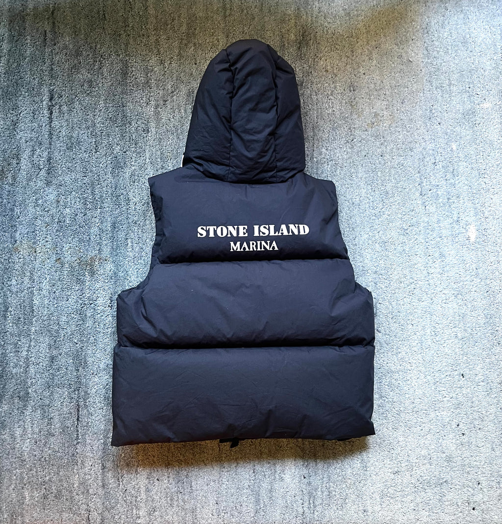 Stone Island 2023 Reflective Rubber Wax Poplin Down Marina Gilet