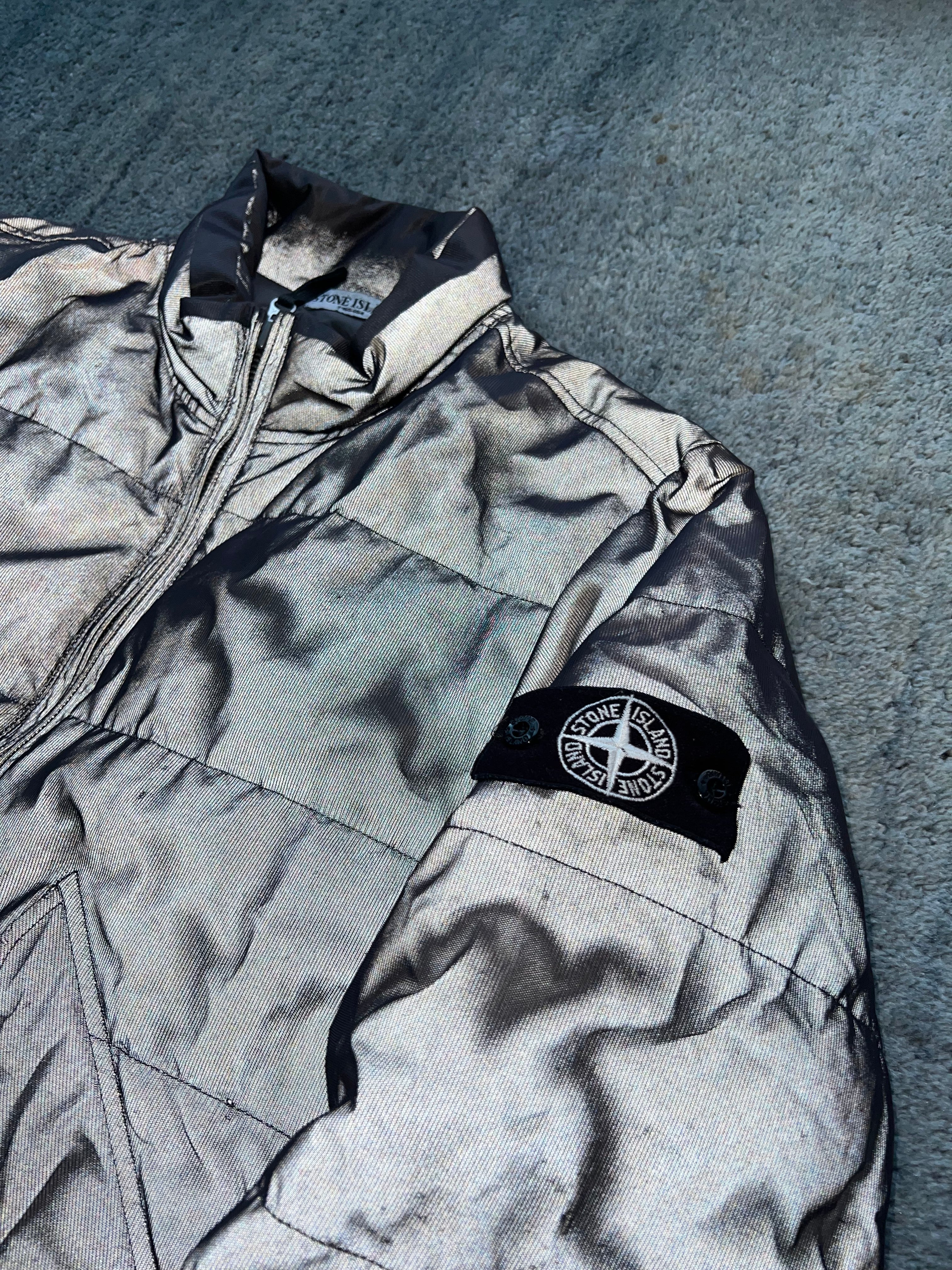 Stone Island 2008 Down Filled Mesh Reflective Bomber Jacket